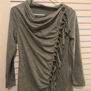 Grey fringe long sleeve